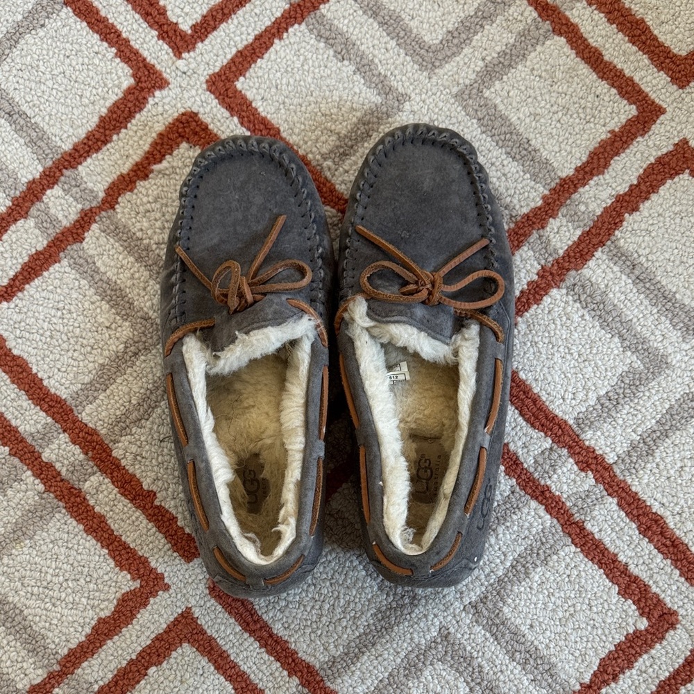 UGG Charcoal Suede Moccasins with Shearling Lining